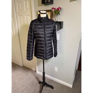 GH Bass Women Black Down Puffer Jacket Quilted Full Zip Lightweight Coat Small